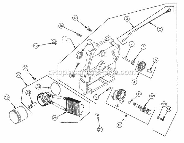 Oil Pan And Lubrication Diagram and Parts List for GT2523-54 13A-2A8K710 Cub Cadet Lawn Tractor